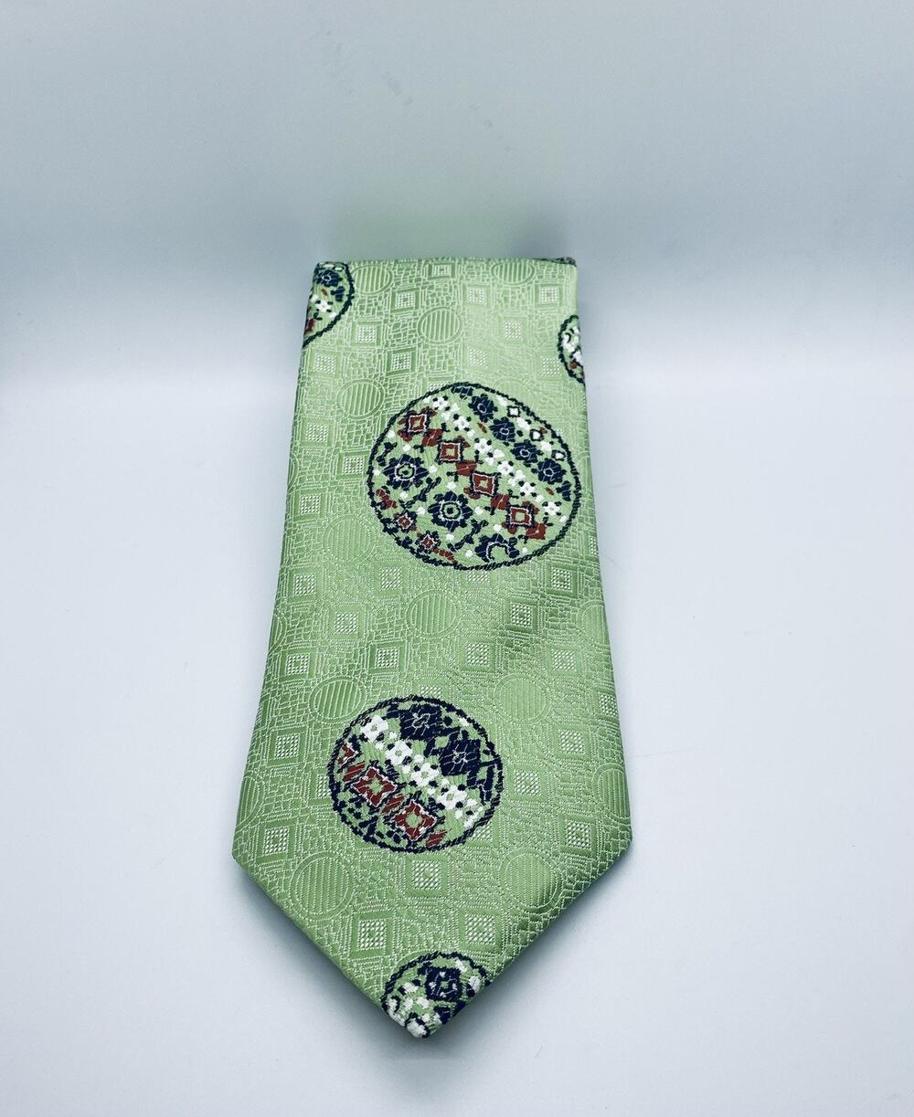 Vintage Damon Tie 1970s Retro Geometric Print Wide Mod Green Blue Red White